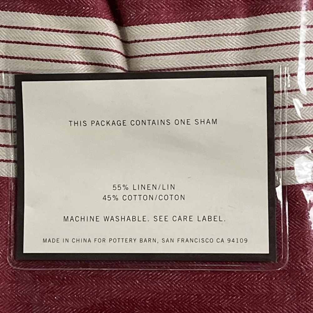 Pottery Barn Awning Stripe Euro‎ Pillow Sham Cotton Linen Blend Red Tan 26x26